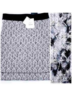 NEW Sandro Paris Skirt Pencil Mini Silver Metallic Black Stretchy Print SZ 1